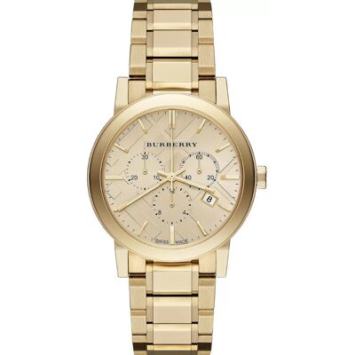 Burberry BU9753 Horloge met gouden wijzerplaat en chronograaf voor heren - Luxe uurwerk One Size Burberry BU9753 Horloge met gouden wijzerplaat en chronograaf voor heren - Luxe uurwerk One Size