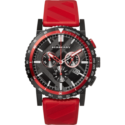 Burberry BU9805 Heren Chronograaf Horloge 42mm Rode Band One Size Burberry BU9805 Heren Chronograaf Horloge 42mm Rode Band One Size