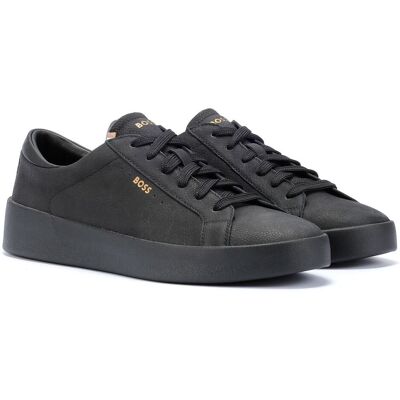 Boss Belwar Tennis Tumble Leather Heren Zwart Sportschoenen 42 Boss Belwar Tennis Tumble Leather Heren Zwart Sportschoenen 42