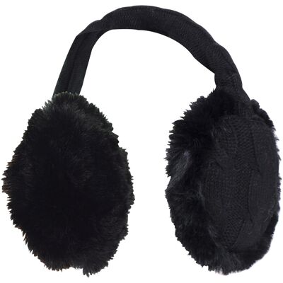 Heat Holders - Gebreide oorwarmers voor dames met imitatiebont - Zwart One Size Heat Holders - Gebreide oorwarmers voor dames met imitatiebont - Zwart One Size
