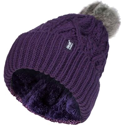 Heat Holders - Pom Pom-muts met boeien voor dames - Paars One Size Heat Holders - Pom Pom-muts met boeien voor dames - Paars One Size