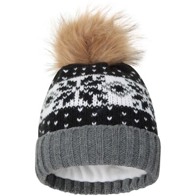 Mountain Warehouse Dames/Dames Fair Isle Pom Pom muts (Zwart) One Size Mountain Warehouse Dames/Dames Fair Isle Pom Pom muts (Zwart) One Size
