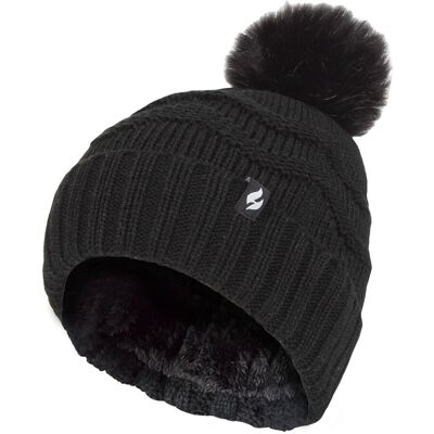 Heat Holders Dames Winter Bont Pom Pom Beanie Muts - Zwart One Size Heat Holders Dames Winter Bont Pom Pom Beanie Muts - Zwart One Size