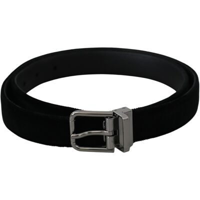 Dolce & Gabbana Mannen Zwart Leer Fluweel Zilver Gesp Riem 90 cm Dolce & Gabbana Mannen Zwart Leer Fluweel Zilver Gesp Riem 90 cm