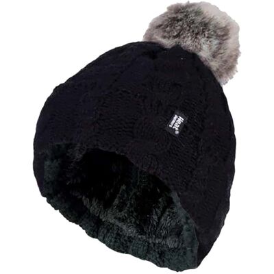 Heat Holders - Thermische pomponhoed voor dames - Zwart One Size Heat Holders - Thermische pomponhoed voor dames - Zwart One Size