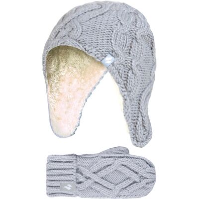Heat Holders Meisjes Majestueuze Kabel Gebreide Trapper Hoed & Handschoenen Set - Vorstgrijs - 3-6Y Heat Holders Meisjes Majestueuze Kabel Gebreide Trapper Hoed & Handschoenen Set - Vorstgrijs - 3-6Y