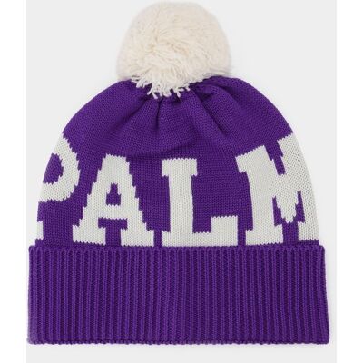 Palm Angels Pompon muts met wit en paars logo One Size Palm Angels Pompon muts met wit en paars logo One Size