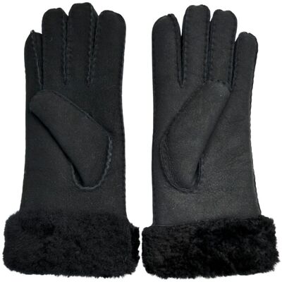 Infinity Leather Dames Echte Zwarte Schapenvacht Suède Handschoenen met Bont Manchet L Infinity Leather Dames Echte Zwarte Schapenvacht Suède Handschoenen met Bont Manchet L