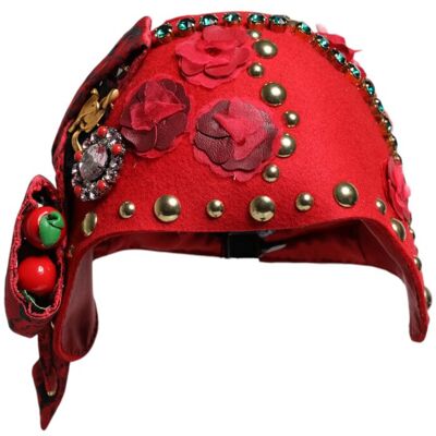 Dolce & Gabbana Rode Kristallen Gouden Rozen Broche Versierde Hoed One Size Dolce & Gabbana Rode Kristallen Gouden Rozen Broche Versierde Hoed One Size