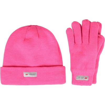Mountain Warehouse Set kinder-/kids Thinsulate fleece muts & handschoenen (Helder Roze) S/M Mountain Warehouse Set kinder-/kids Thinsulate fleece muts & handschoenen (Helder Roze) S/M