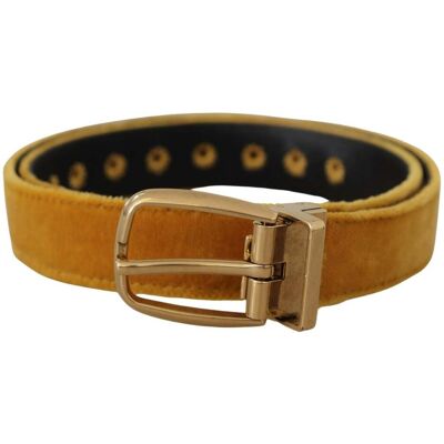 Dolce & Gabbana Mosterdfluweel Gouden Logo Gegraveerde Metalen Gesp Riem One Size Dolce & Gabbana Mosterdfluweel Gouden Logo Gegraveerde Metalen Gesp Riem One Size
