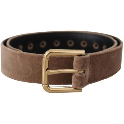Dolce & Gabbana Lichtbruine Fluwelen Gouden Logo Metalen Gesp Riem One Size Dolce & Gabbana Lichtbruine Fluwelen Gouden Logo Metalen Gesp Riem One Size