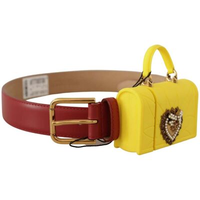 Dolce & Gabbana Rode Leren Gele DEVOTIE Hart Tas Gesp Riem One Size Dolce & Gabbana Rode Leren Gele DEVOTIE Hart Tas Gesp Riem One Size