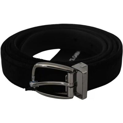 Dolce & Gabbana Zwarte Velvet Riem met Zilverkleurige Metaalsluiting voor Heren 115 cm Dolce & Gabbana Zwarte Velvet Riem met Zilverkleurige Metaalsluiting voor Heren 115 cm