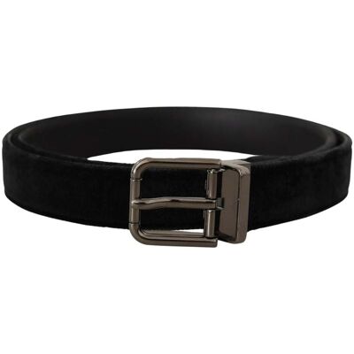 Dolce & Gabbana Zwart Fluweel Zilverkleurige Logo Metalen Gesp Riem One Size Dolce & Gabbana Zwart Fluweel Zilverkleurige Logo Metalen Gesp Riem One Size