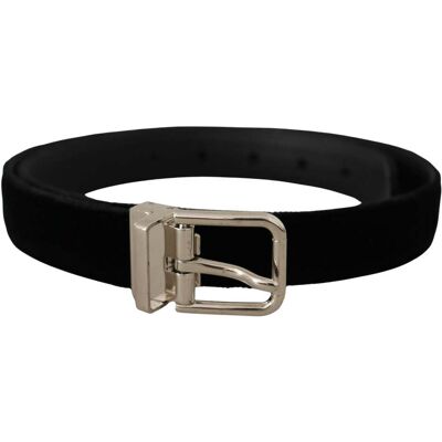 Dolce & Gabbana Zwarte Fluweel Zilverkleurige Metaal Logo Gesp Riem 80 cm Dolce & Gabbana Zwarte Fluweel Zilverkleurige Metaal Logo Gesp Riem 80 cm