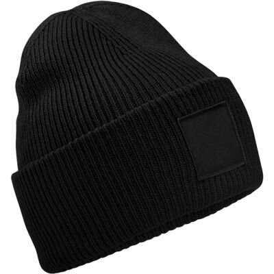 Beechfield Diepe muts met tonale patch voor volwassenen (Zwart) One Size Beechfield Diepe muts met tonale patch voor volwassenen (Zwart) One Size