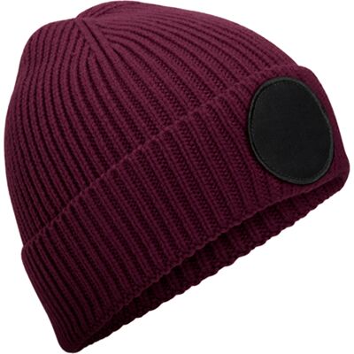 Beechfield Circulaire Patch Beanie (Bourgogne/Zwart) One Size Beechfield Circulaire Patch Beanie (Bourgogne/Zwart) One Size