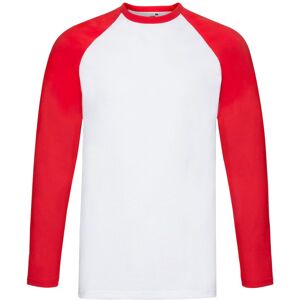 Fruit of the Loom Heren Contrast Honkbal T-shirt met lange mouwen (Wit/rood) M Fruit of the Loom Heren Contrast Honkbal T-shirt met lange mouwen (Wit/rood) M