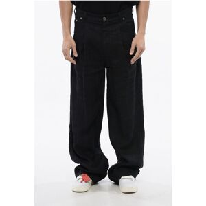Off-White Geplooide baggy tapered fit 90SLOGO linnen broek in blauw 30/32 Off-White Geplooide baggy tapered fit 90SLOGO linnen broek in blauw 30/32