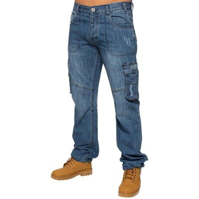 Enzo Heren Combat Denim Jeans - Blauw 38/30 Enzo Heren Combat Denim Jeans - Blauw 38/30