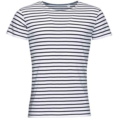 SOLS Heren Miles Gestreept Ronde Hals T-shirt (Wit/Zwaar) 3XL SOLS Heren Miles Gestreept Ronde Hals T-shirt (Wit/Zwaar) 3XL