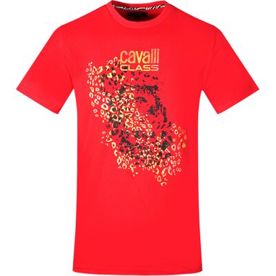 Cavalli Class Luipaardprint Silhouet Rode T-shirt 2XL Cavalli Class Luipaardprint Silhouet Rode T-shirt 2XL