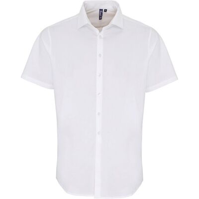 Premier Heren Poplin Stretch Overhemd met Korte Mouwen (Wit) 5XL Premier Heren Poplin Stretch Overhemd met Korte Mouwen (Wit) 5XL