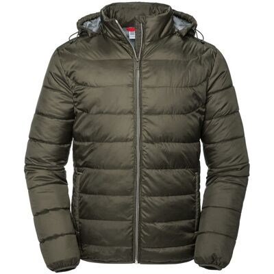 Russell Athletic Russell Heren Nano Gewatteerd jack met capuchon (Donkere Olijf) XL Russell Athletic Russell Heren Nano Gewatteerd jack met capuchon (Donkere Olijf) XL