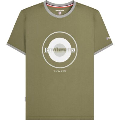 Lambretta Heren Target Ringer T-shirt (Kaki Groen/Grijs) XL Lambretta Heren Target Ringer T-shirt (Kaki Groen/Grijs) XL