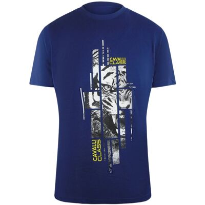 Cavalli Class Abstract Tiger Logo Blauw T-shirt XL Cavalli Class Abstract Tiger Logo Blauw T-shirt XL