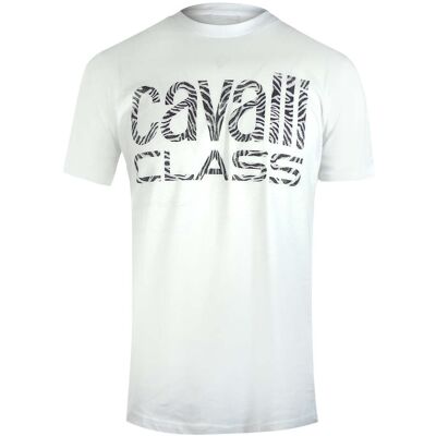 Cavalli Class Opvallend Zebraprint Logo Wit T-shirt 2XL Cavalli Class Opvallend Zebraprint Logo Wit T-shirt 2XL
