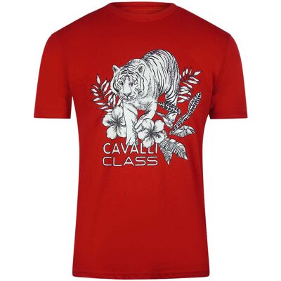 Cavalli Class Tiger Floral Logo Rood T-shirt XL Cavalli Class Tiger Floral Logo Rood T-shirt XL