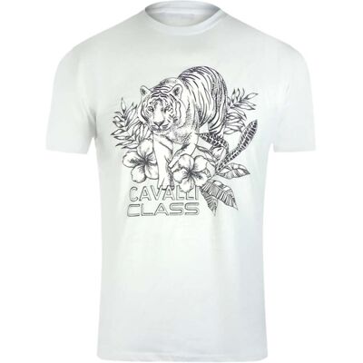 Cavalli Class Tiger Floral Logo Wit T-shirt L Cavalli Class Tiger Floral Logo Wit T-shirt L