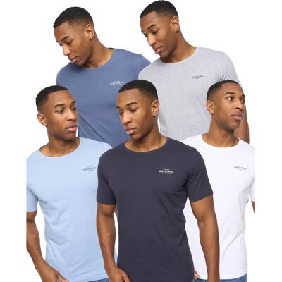 Crosshatch Heren Basicnatural T-shirt (Pakket van 5) (Wit/Marineblauw/Denim/Blauw/Grey Marl) S Crosshatch Heren Basicnatural T-shirt (Pakket van 5) (Wit/Marineblauw/Denim/Blauw/Grey Marl) S