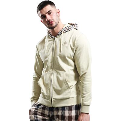Aquascutum Active Fz Club Check Hood Beige Hoodie Met Rits 3XL Aquascutum Active Fz Club Check Hood Beige Hoodie Met Rits 3XL
