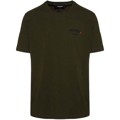 Dsquared2 Regular Fit T-shirt Met Rubberen Logo In Militaire Groene Kleur 3XL Dsquared2 Regular Fit T-shirt Met Rubberen Logo In Militaire Groene Kleur 3XL