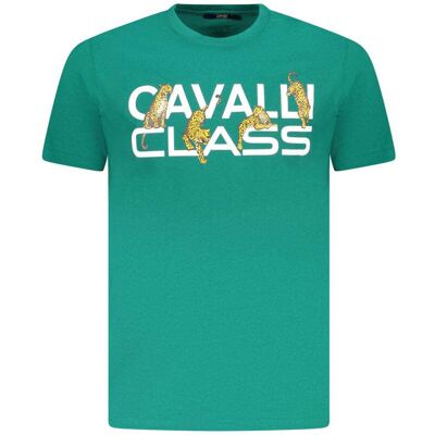 Cavalli Class Verde Katoenen Heren T-Shirt 2XL Cavalli Class Verde Katoenen Heren T-Shirt 2XL