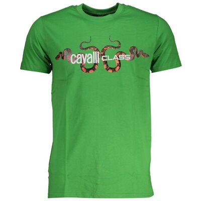 Cavalli Class Verde Katoenen Heren T-shirt 2XL Cavalli Class Verde Katoenen Heren T-shirt 2XL
