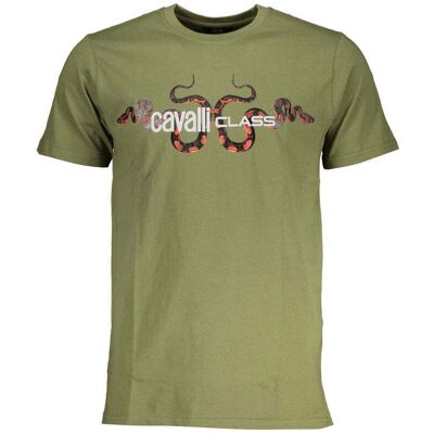 Cavalli Class Verde Katoenen Heren T-shirt 2XL Cavalli Class Verde Katoenen Heren T-shirt 2XL