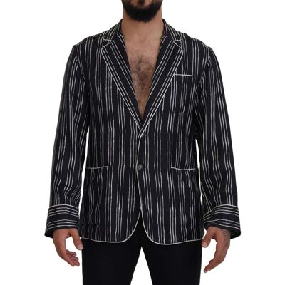Dolce & Gabbana Blauw Gestreepte Zijde Pyjama Shirt Jas S Dolce & Gabbana Blauw Gestreepte Zijde Pyjama Shirt Jas S