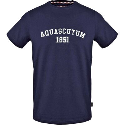 Aquascutum Heren-T-shirt met gebogen logo en ronde hals (Marine) L Aquascutum Heren-T-shirt met gebogen logo en ronde hals (Marine) L