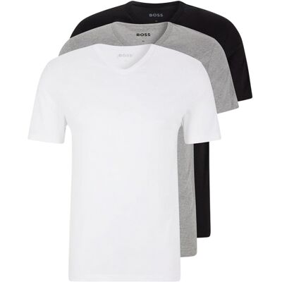 Boss Mannen Logo V-Hals T-Shirt (Pakket van 3) (Wit/Grey/Zwart) L Boss Mannen Logo V-Hals T-Shirt (Pakket van 3) (Wit/Grey/Zwart) L