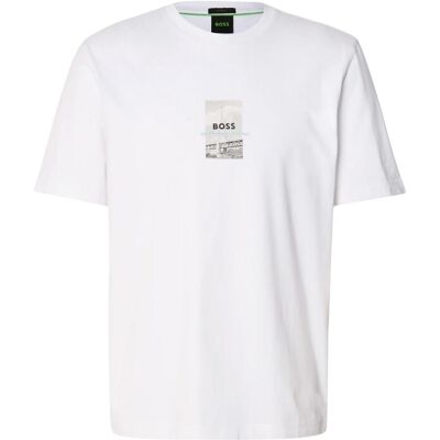 Boss Heren Fotoprint Relaxed Fit T-Shirt (Wit) L Boss Heren Fotoprint Relaxed Fit T-Shirt (Wit) L