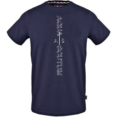 Aquascutum Heren-T-shirt met verticaal logo en ronde hals (Marine) 2XL Aquascutum Heren-T-shirt met verticaal logo en ronde hals (Marine) 2XL