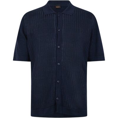 Boss Heren Gebreid Poloshirt met Korte Mouwen (Donkerblauw) M Boss Heren Gebreid Poloshirt met Korte Mouwen (Donkerblauw) M