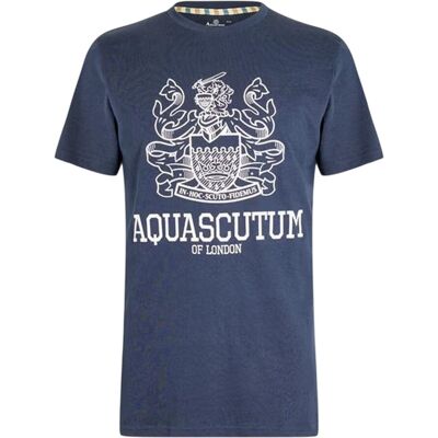 Aquascutum Heren Schild Logo Crew Neck T-shirt (Marineblauw/Wit) 2XL Aquascutum Heren Schild Logo Crew Neck T-shirt (Marineblauw/Wit) 2XL