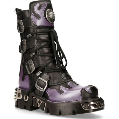 New Rock Flame geaccentueerde zwart/rode leren biker-schedellaarzen - M-591-S5 46 New Rock Flame geaccentueerde zwart/rode leren biker-schedellaarzen - M-591-S5 46