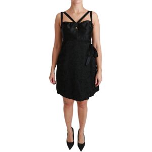 Dolce & Gabbana Vrouwenzwarte Stretch Satijn Jacquard Mini Jurk XL Dolce & Gabbana Vrouwenzwarte Stretch Satijn Jacquard Mini Jurk XL