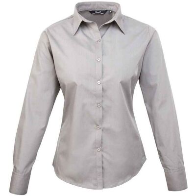 Premier Dames/Dames Popeline Blouse met Lange Mouwen (Zilver) S Premier Dames/Dames Popeline Blouse met Lange Mouwen (Zilver) S